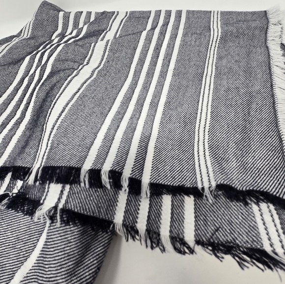 BANANA REPUBLIC NADIA STRIPE SCARF WRAP SHAWL OVERSIZE NAVY BLUE WHITE WOMEN OS - Picture 7 of 10